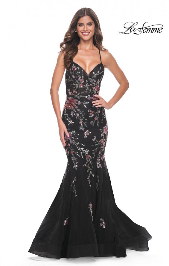 Picture of: Mermaid Dress with Multi Color Sequin Lace Applique in Black, Style: 32246, Main Picture
