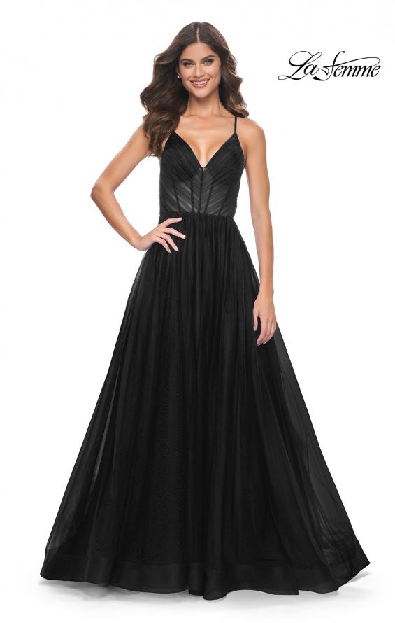 Picture of: A-Line Prom Dress with Illusion Ruched Bodice in Black, Style: 31457, Detail Picture 8