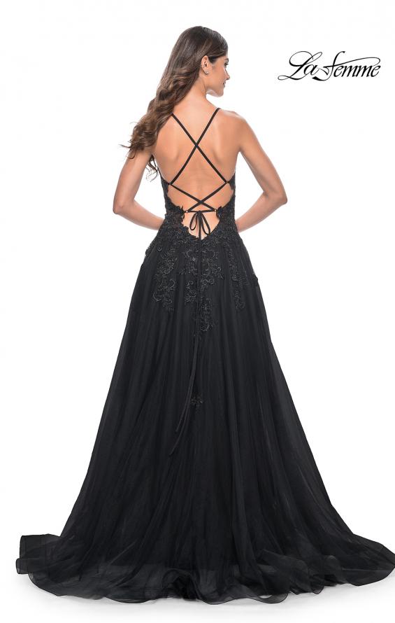 Picture of: A-Line Tulle Dress with Rhinestone Embellished Lace Applique in Black, Style: 32022, Detail Picture 8