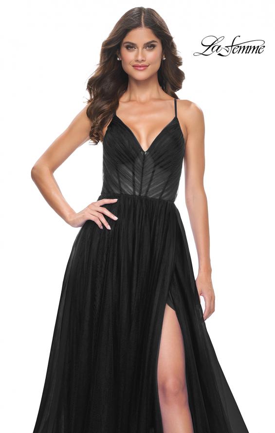Picture of: A-Line Prom Dress with Illusion Ruched Bodice in Black, Style: 31457, Detail Picture 10