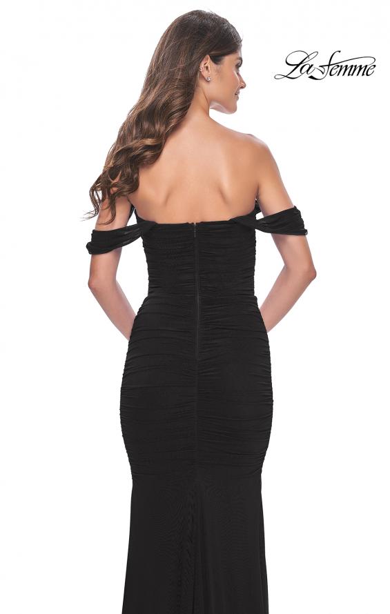 Picture of: Off the Shoulder Net Jersey Dress with Ruching in Black, Style: 31914, Detail Picture 11