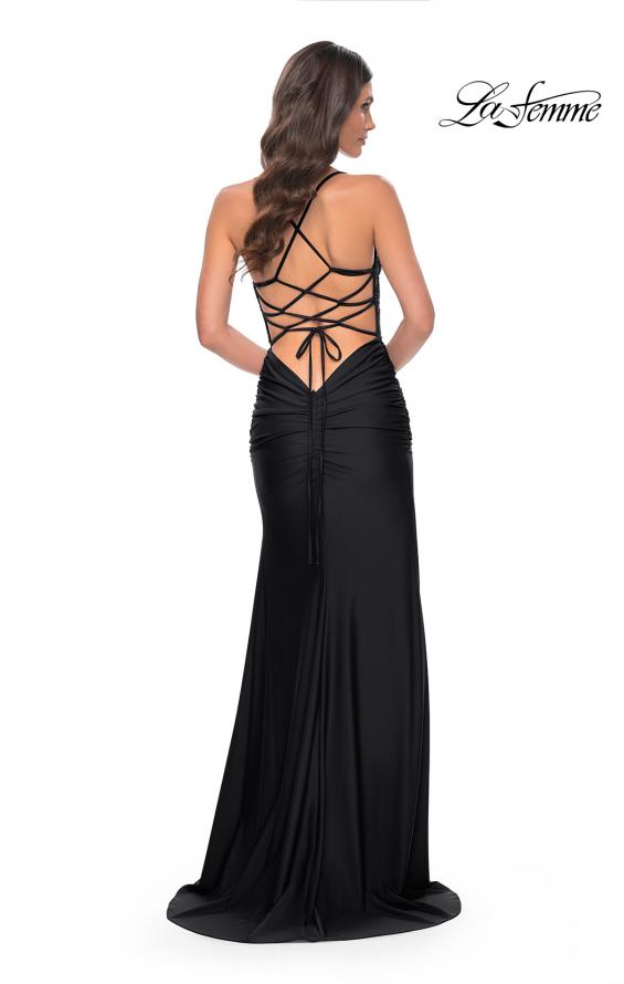 Picture of: Illusion Lace Bodice Prom Dress with Rhinestones in Black, Style: 31988, Detail Picture 12