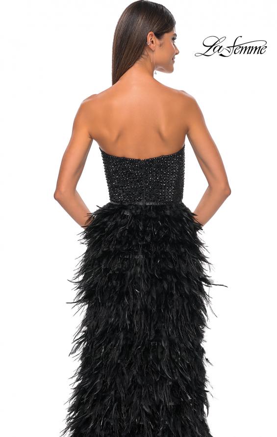 Picture of: Feather Prom Gown with High Slit and Full Rhinestone Strapless Bodice in Black, Style: 32165, Detail Picture 13