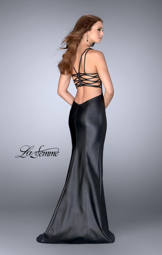 Picture of: Vegan Leather Gown with Strappy Back in Black, Style: 24712, Back Picture