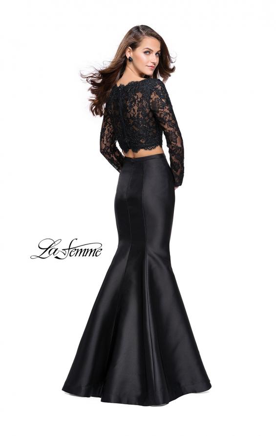 Picture of: Two Piece Mermaid Dress with Lace Top and Rhinestones in Black, Style: 25324, Back Picture