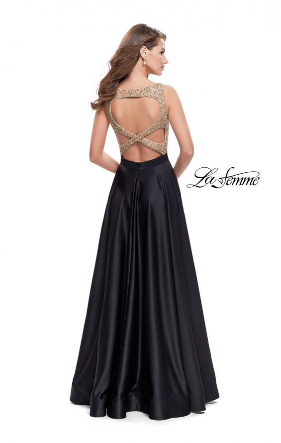 Picture of: Long A Line Dress with Beaded Top and Cut Outs in Black, Style: 25362, Back Picture