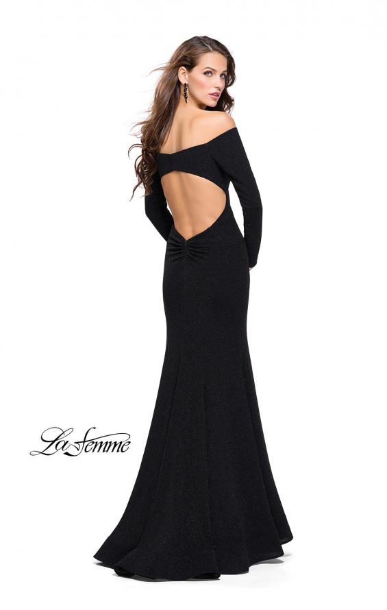 Picture of: Long Sleeve Off the Shoulder Prom Dress with Open Back in Black, Style: 25412, Back Picture