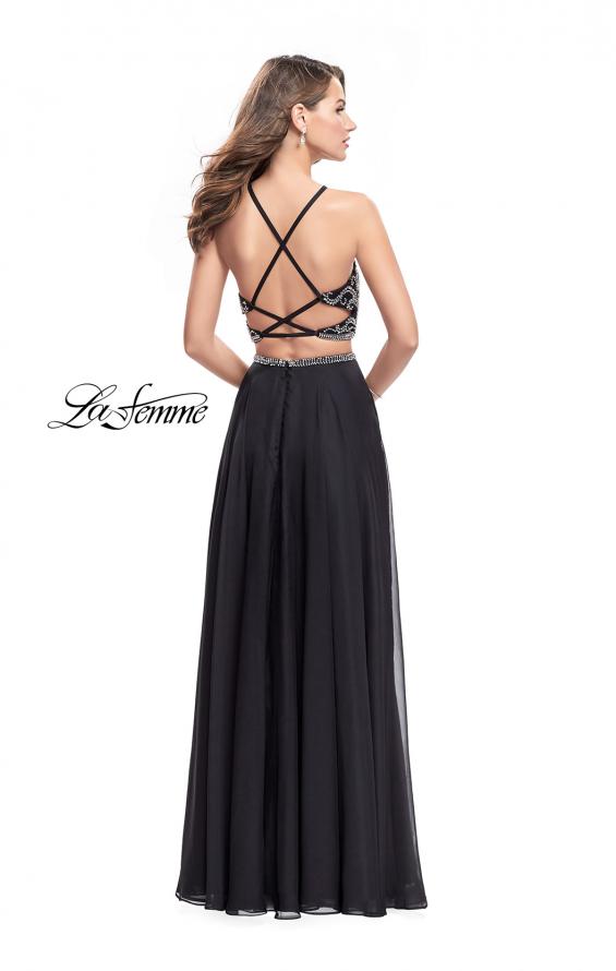 Picture of: Long Two Piece Dress with Beading and Strappy Back in Black, Style: 25469, Back Picture