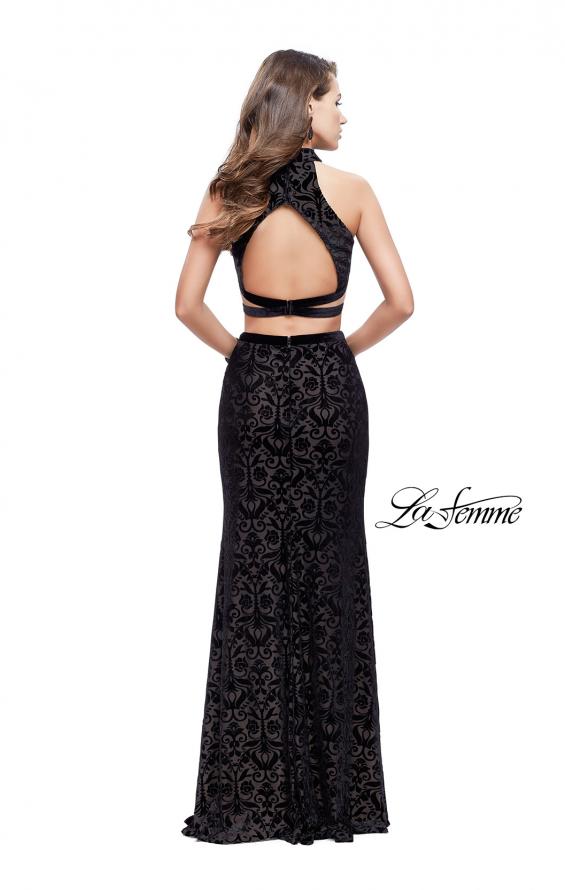 Picture of: Form Fitting Two Piece Prom Dress with Side Cut Outs in Black, Style: 25589, Back Picture