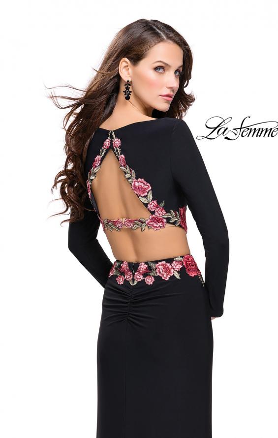 Picture of: Long Sleeve Two Piece Dress with Floral Applique in Black, Style: 25695, Back Picture