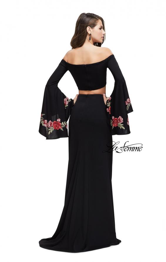 Picture of: Two Piece Off the Shoulder Dress with Long Bell Sleeves in Black, Style: 25741, Back Picture