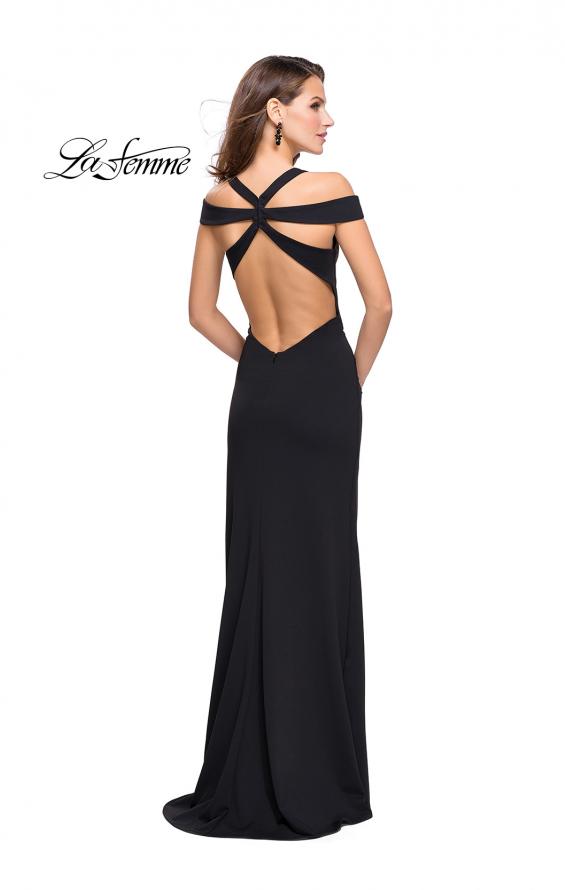 Picture of: Jersey Prom Dress with Off the Shoulder Straps in Black, Style: 25761, Back Picture