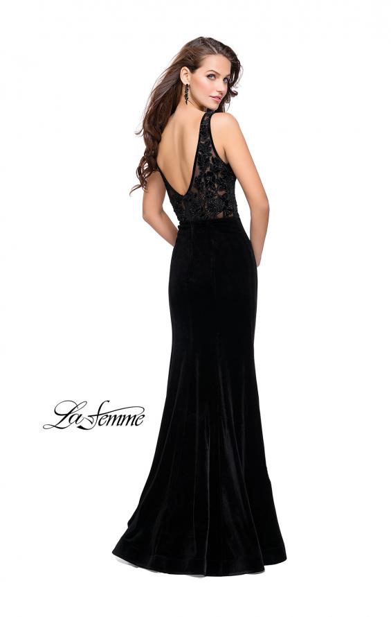 Picture of: Long Embellished Velvet Prom Dress with a Low V Back in Black, Style: 25824, Back Picture