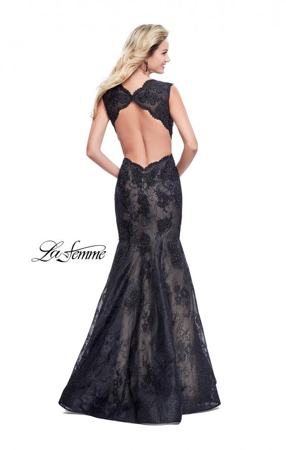 Picture of: Long Beaded Lace Mermaid Prom Dress with Open Back in Black, Style: 26120, Back Picture