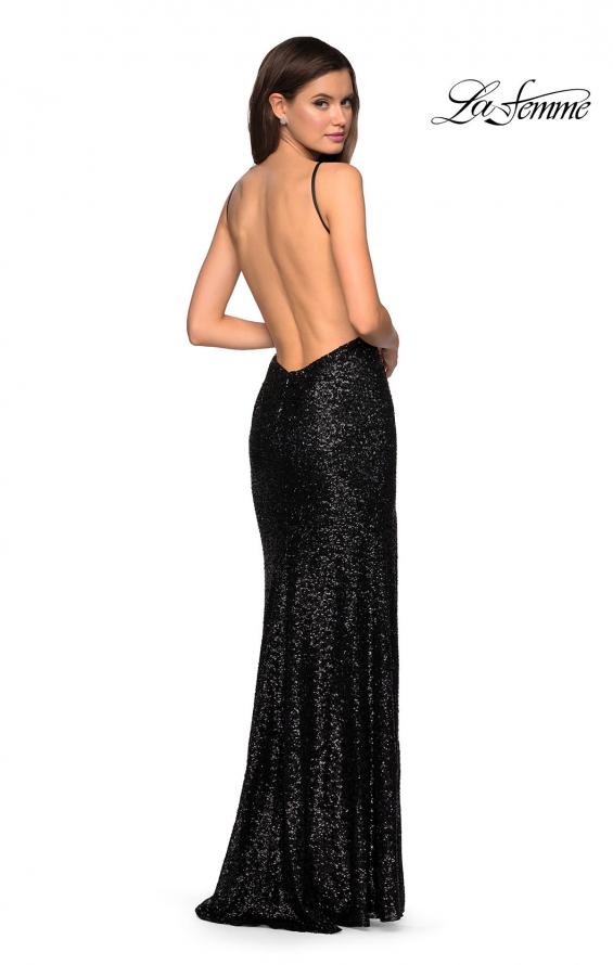 Picture of: Sparkling Fully sequin Prom Gown with Exposed Back in Black, Style: 27585, Back Picture