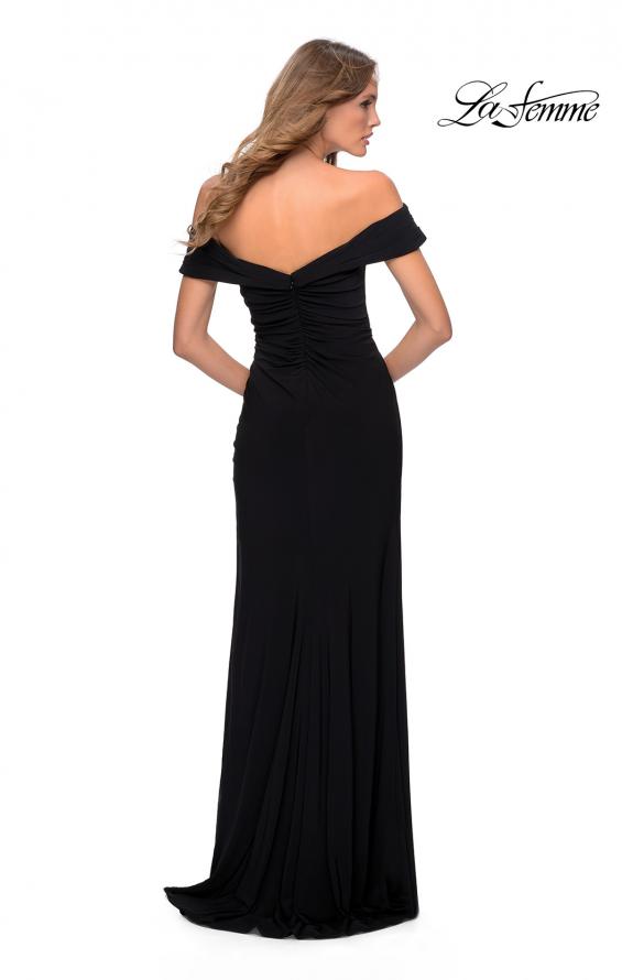 Picture of: Off the Shoulder Fully Ruched Floor Length Gown in Black, Style: 28389, Back Picture