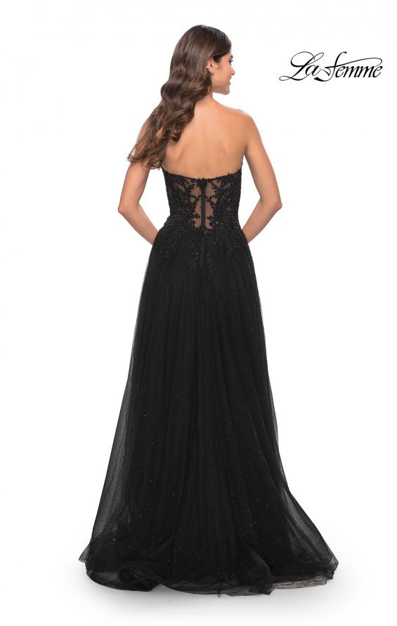 Picture of: Rhinestone Tulle A-Line Gown with Lace Bodice in Black, Style: 31525, Back Picture