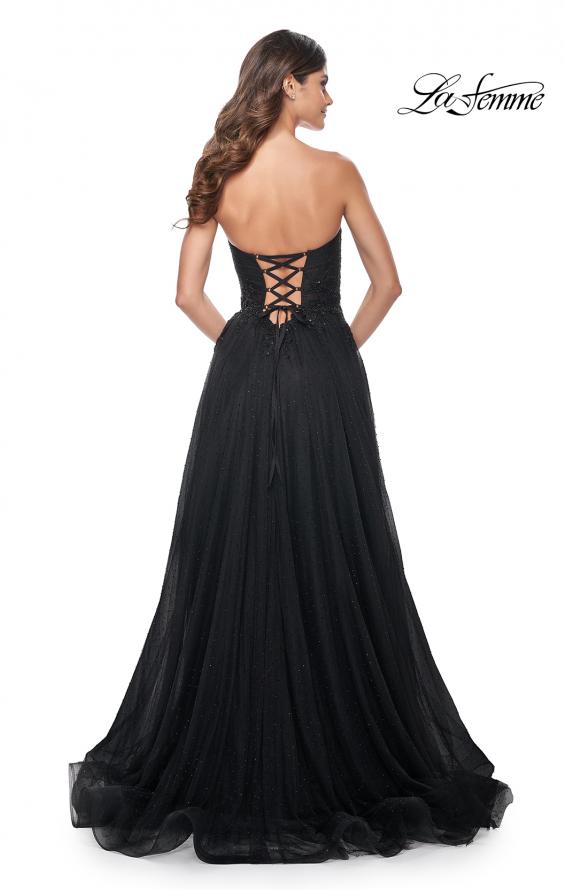 Picture of: Strapless Lace and Tulle Prom Dress with Lace Up Back in Black, Style: 32005, Back Picture