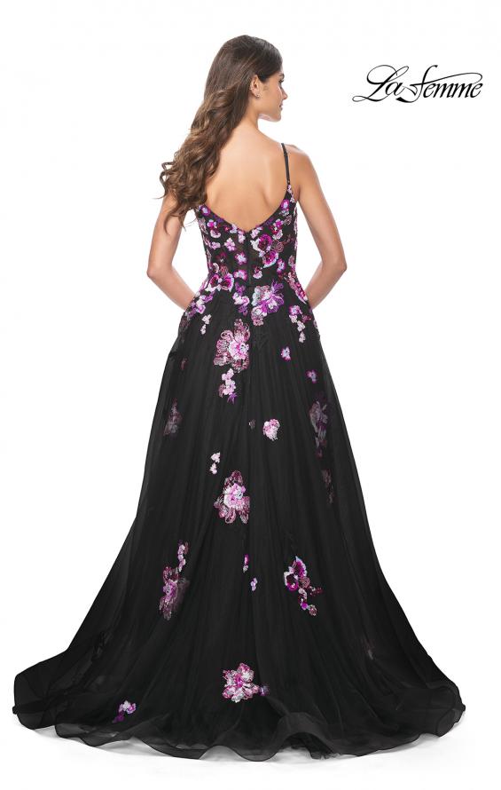 Picture of: Pretty Lace Sequin Embellished Gown with High Slit in Black, Style: 32030, Back Picture