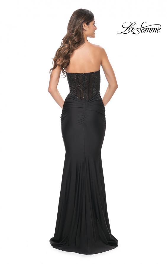 Picture of: Sweetheart Rhinestone Fishnet Bodice Dress with Fitted Skirt in Black, Style: 32069, Back Picture