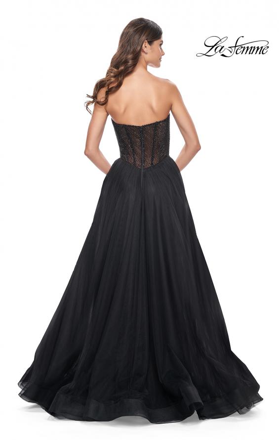 Picture of: A-Line Tulle Prom Dress with Rhinestone Fishnet Bodice in Black, Style: 32216, Back Picture