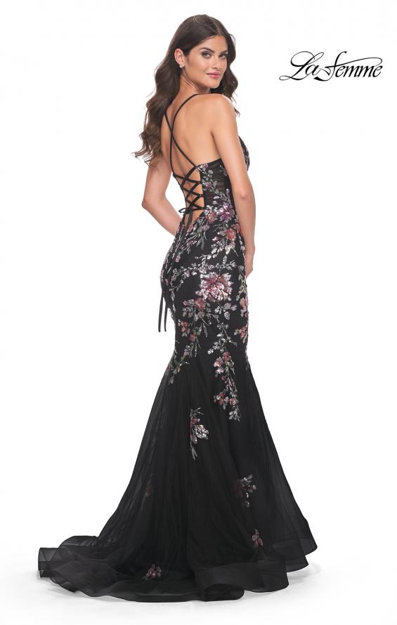 Picture of: Mermaid Dress with Multi Color Sequin Lace Applique in Black, Style: 32246, Back Picture