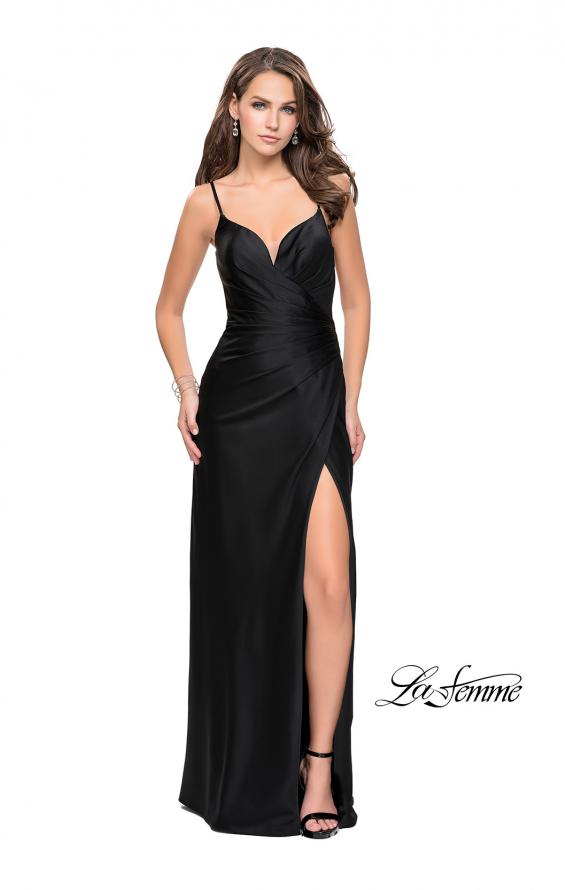 Picture of: Satin Slip Prom Dress with Strappy Back in Black, Style: 25270, Detail Picture 1
