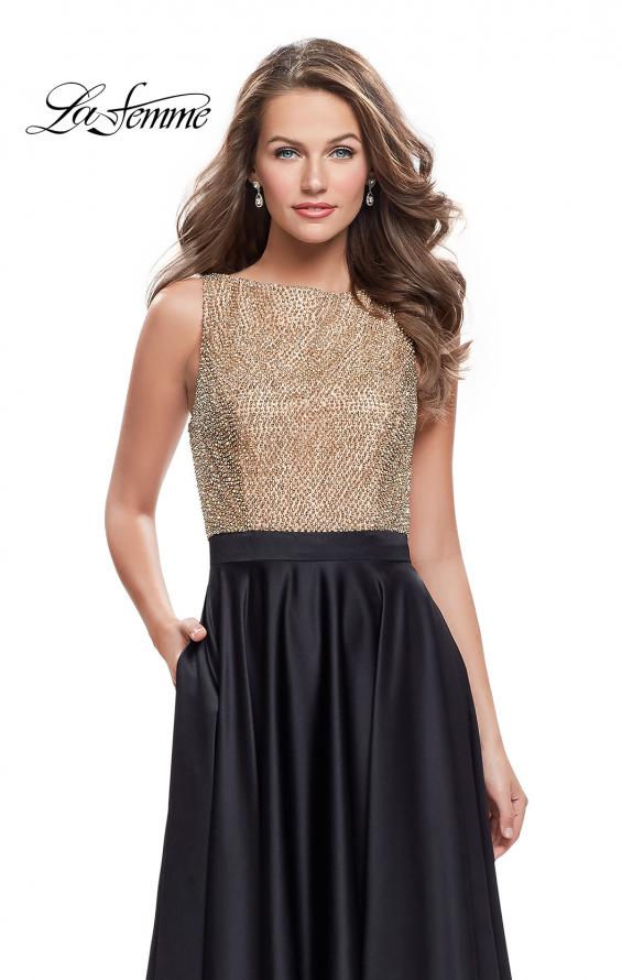 Picture of: Long A Line Dress with Beaded Top and Cut Outs in Black, Style: 25362, Detail Picture 1