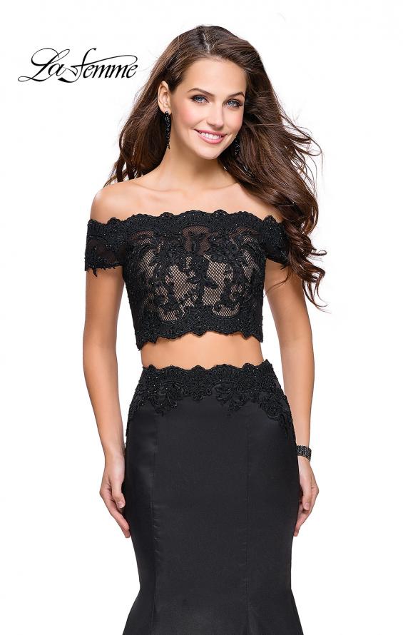 Picture of: Mikado Two Piece Prom Dress with Lace and Beading in Black, Style: 25583, Detail Picture 1