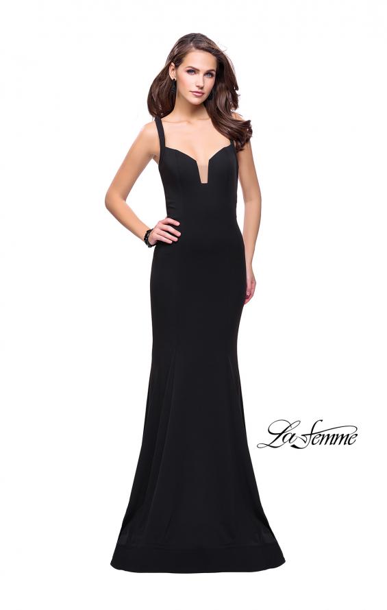 Picture of: Long Form Fitting Jersey Prom Dress with Open Back in Black, Style: 25651, Detail Picture 1