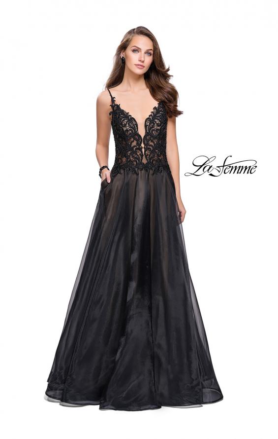 Picture of: A-line Ball Gown with Organza Skirt and Beaded Bodice in Black, Style: 25701, Detail Picture 1