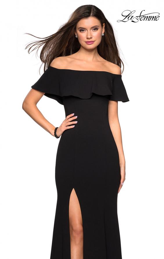 Picture of: Long Off The Shoulder Prom Dress with Side Slit in Black, Style: 27096, Detail Picture 1