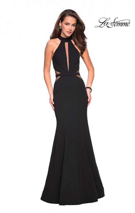 Picture of: Black Jersey Dress with High Neckline and Cut Outs in Black, Style: 27147, Detail Picture 1