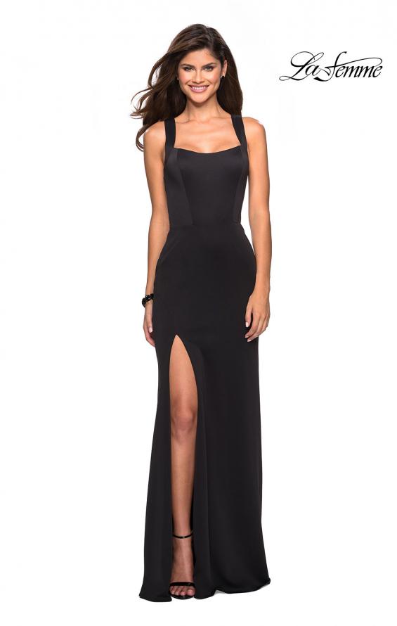 Picture of: Form Fitting Jersey Prom Dress with Side Leg Slit in Black, Style: 27479, Back Picture