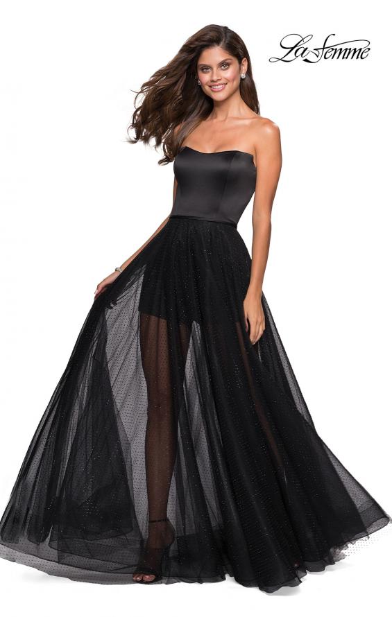 Picture of: Strapless Gown with Tulle Rhinestone Skirt and Shorts in Black, Style: 27522, Back Picture