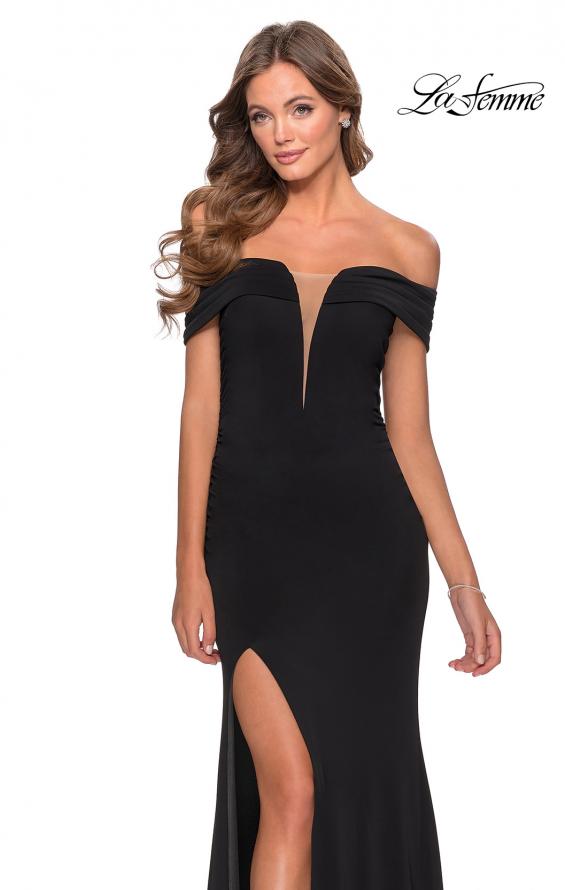 Picture of: Long Off The Shoulder Prom Dress with Deep V-Neck in Black, Style: 28132, Detail Picture 1