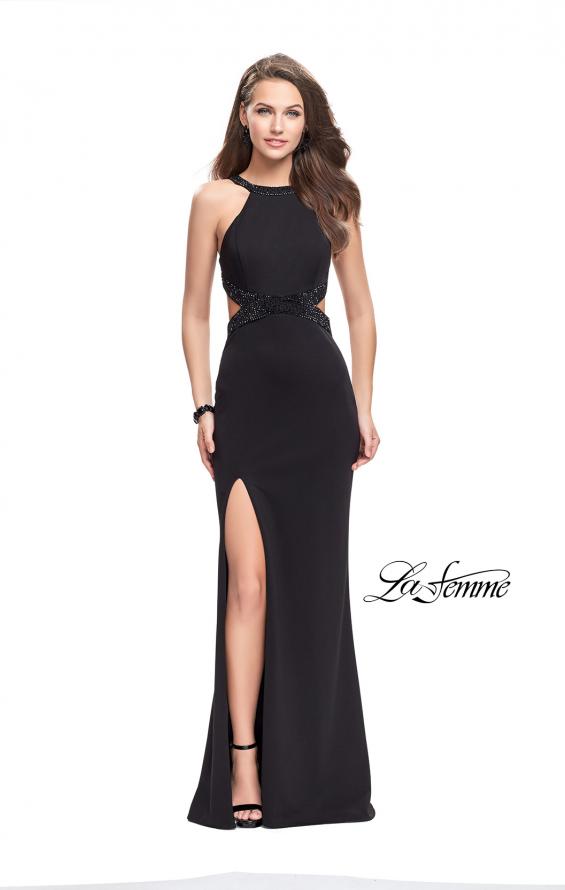 Picture of: Jersey Prom Dress with Cut Outs and Tonal Beading in Black, Style: 25237, Detail Picture 2