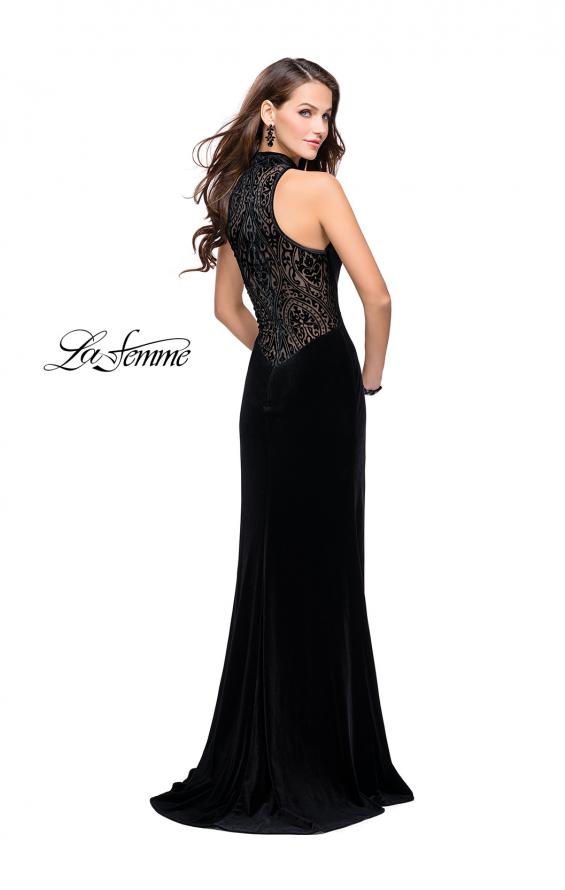 Picture of: Form Fitting Velvet Prom Dress with High Neckline in Black, Style: 25559, Detail Picture 2
