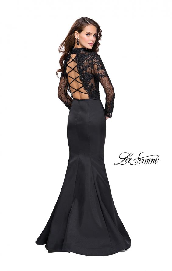 Picture of: Long sleeve Mermaid Mikado Prom Dress with Beading in Black, Style: 25677, Detail Picture 2