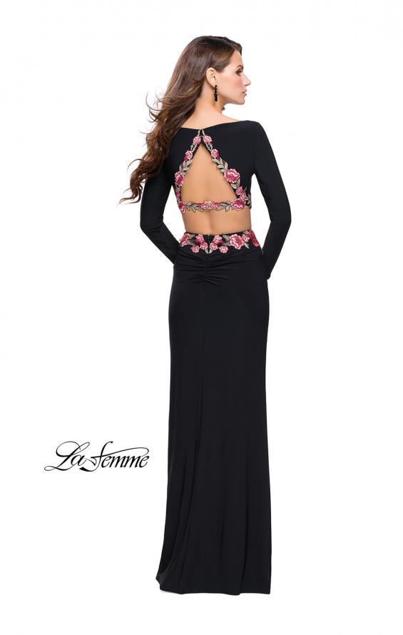 Picture of: Long Sleeve Two Piece Dress with Floral Applique in Black, Style: 25695, Detail Picture 2