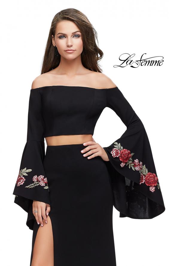 Picture of: Two Piece Off the Shoulder Dress with Long Bell Sleeves in Black, Style: 25741, Detail Picture 2