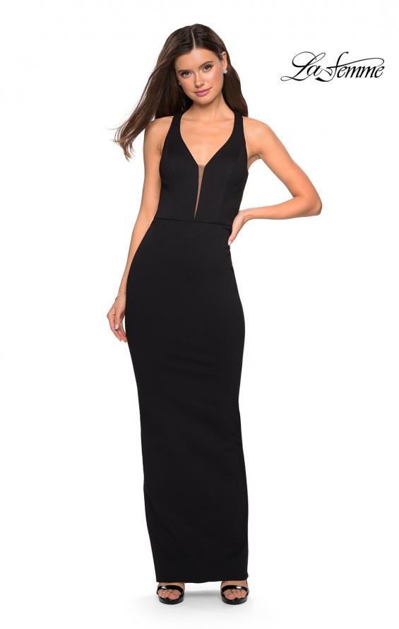 Picture of: Body Forming Dress with Exposed Zipper and Slit in Black, Style: 27637, Detail Picture 2