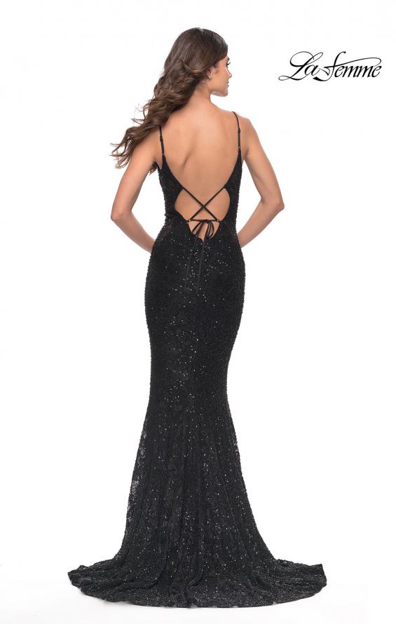 Picture of: Beaded Lace Mermaid Gown with Sheer Side Panels in Black, Style: 31257, Detail Picture 2