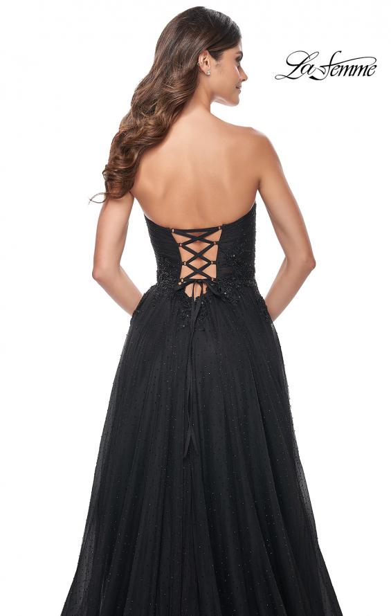 Picture of: Strapless Lace and Tulle Prom Dress with Lace Up Back in Black, Style: 32005, Detail Picture 2