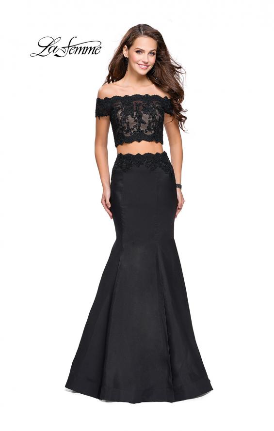 Picture of: Mikado Two Piece Prom Dress with Lace and Beading in Black, Style: 25583, Detail Picture 3