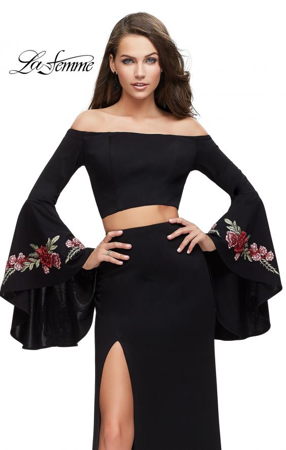Picture of: Two Piece Off the Shoulder Dress with Long Bell Sleeves in Black, Style: 25741, Detail Picture 3