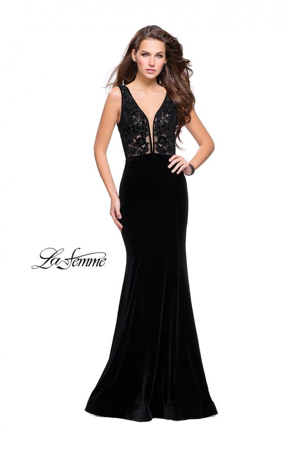 Picture of: Long Embellished Velvet Prom Dress with a Low V Back in Black, Style: 25824, Detail Picture 3