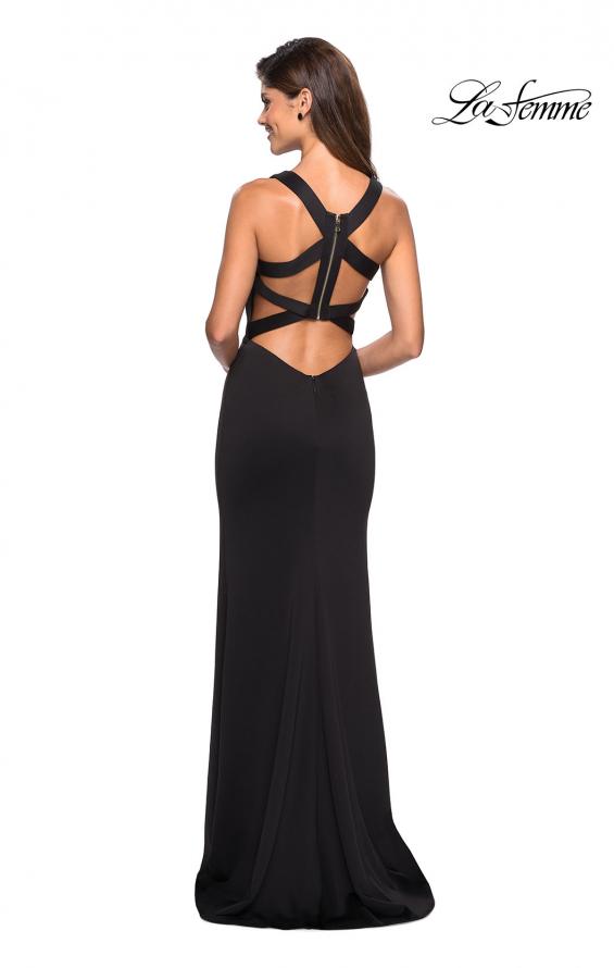 Picture of: Form Fitting Jersey Prom Dress with Side Leg Slit in Black, Style: 27479, Detail Picture 3