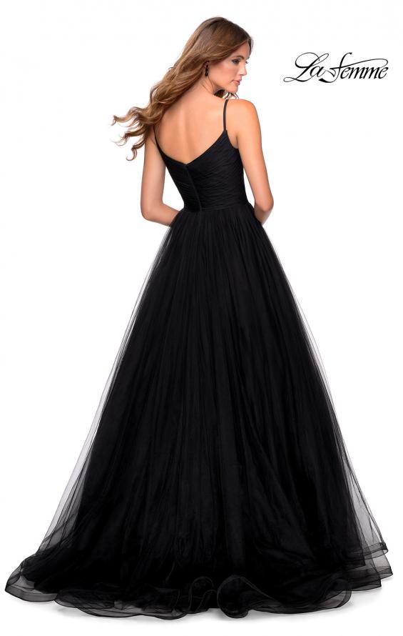 Picture of: Long Tulle Pleated Bodice Prom Gown with Pockets in Black, Style: 28123, Detail Picture 3