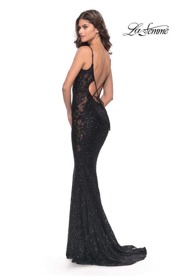 Picture of: Beaded Lace Mermaid Gown with Sheer Side Panels in Black, Style: 31257, Detail Picture 3